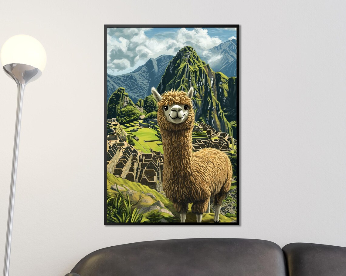 Smiling Alpaca at Machu Picchu Ruins Peru Andes Travel Poster - Image 4