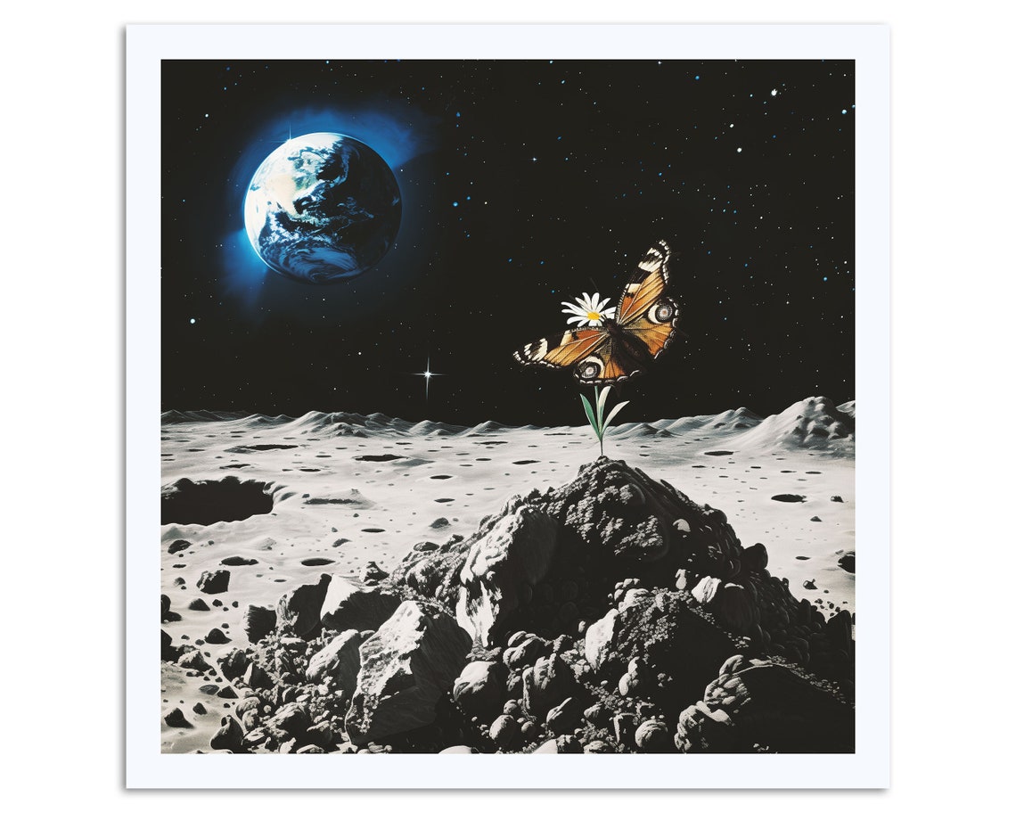 Butterfly On The Moon With Earth Glow Surreal Space Scene Poster - Image 4