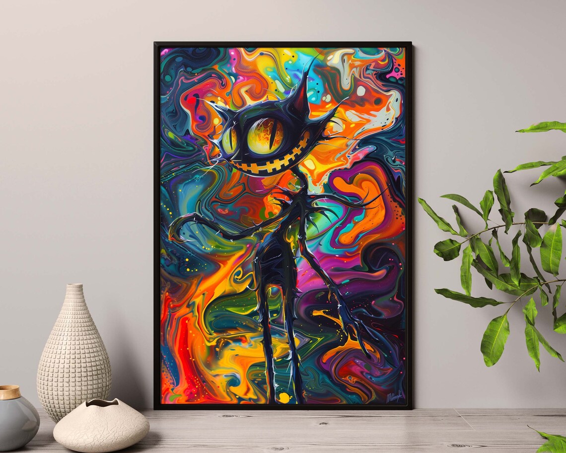 Crazy Cat Psychedelic Grin Colorful Swirl Trippy Feline Art Poster - Image 4