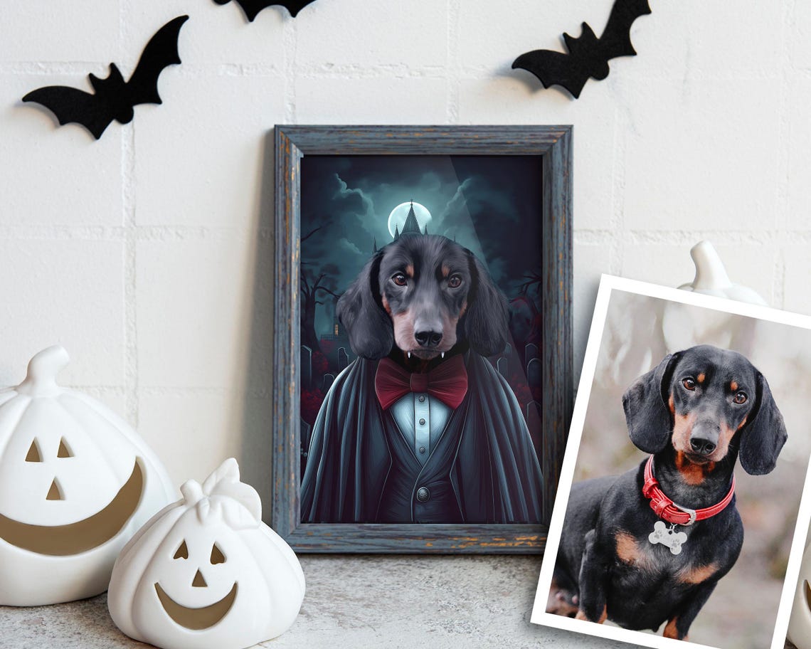 Custom French Bulldog Dracula Vampire Halloween Pet Portrait Poster - Image 2