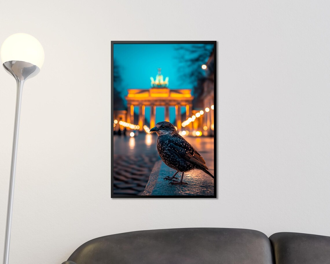 Berlin Brandenburg Gate Night Lights Starling Bird City Photo Poster - Image 3