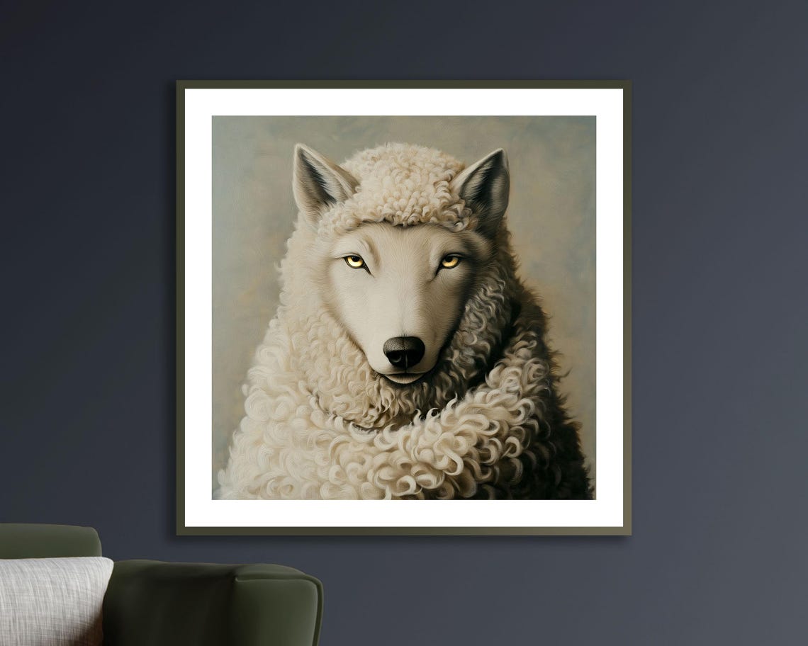 Wolf In Sheeps Clothing Surreal Portrait Symbolic Animal Art Poster - Image 2