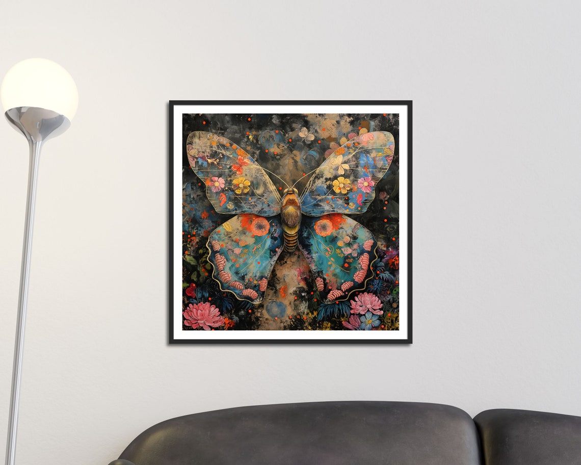 Floral Butterfly Dream Colorful Wings Bohemian Wall Art Print - Image 4