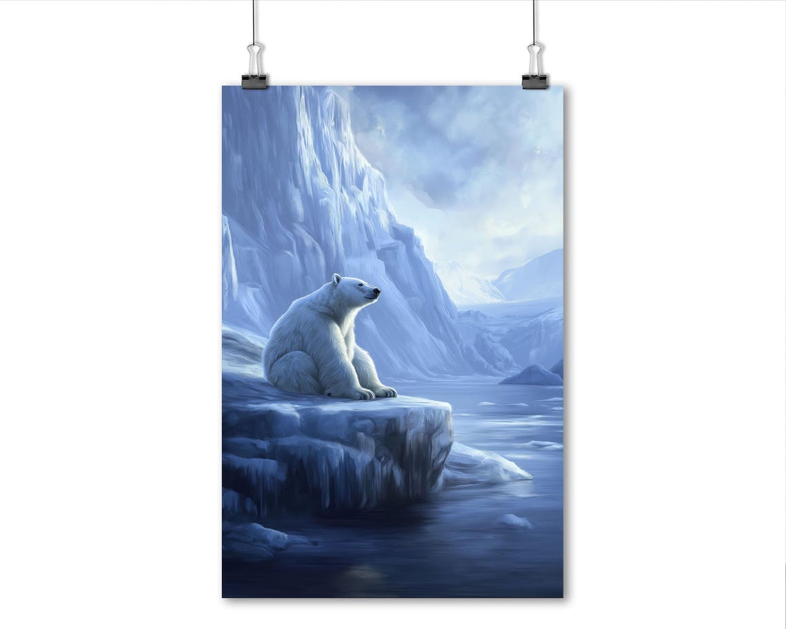 Polar Bear Sitting On Arctic Iceberg Blue Glacier Wildlife Poster - Image 4