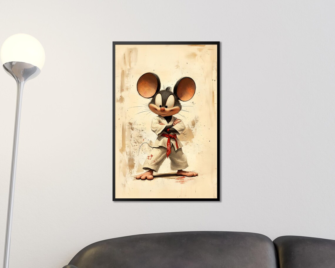 Karate Mouse Martial Arts White Gi Red Belt Cartoon Kids Room Poster - Image 3
