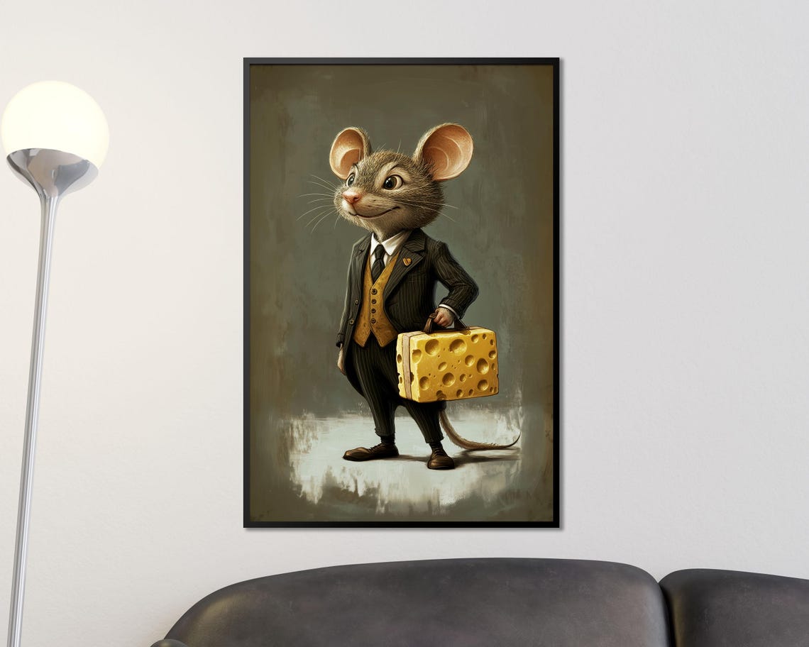 Businessman Mouse In Suit With Cheese Briefcase Funny Office Poster - Image 2