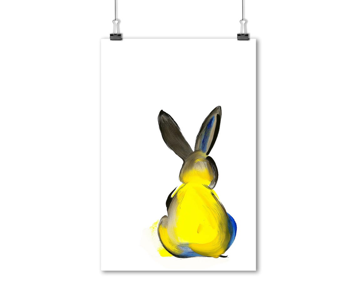 Minimalist Yellow Bunny Back View Watercolor Modern Rabbit Poster - Image 4