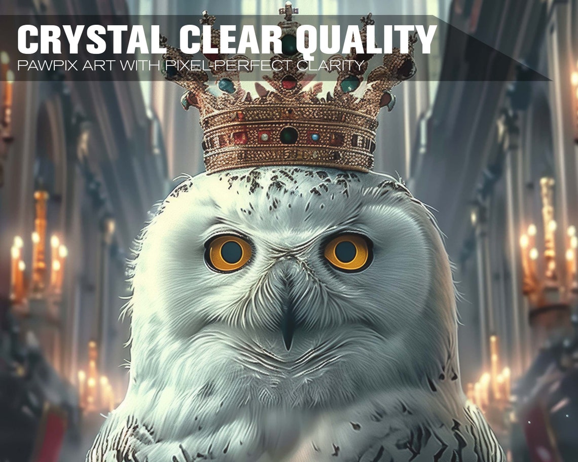 Royal Snowy Owl Portrait Crown Cathedral Robe Majestic Bird Poster - Image 3
