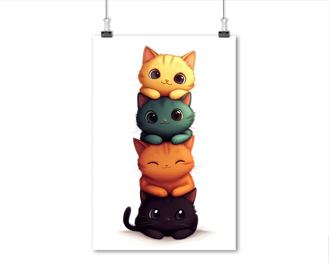 Adorable Stacked Cats Tower Four Cute Kittens Nursery Wall Art - Image 8