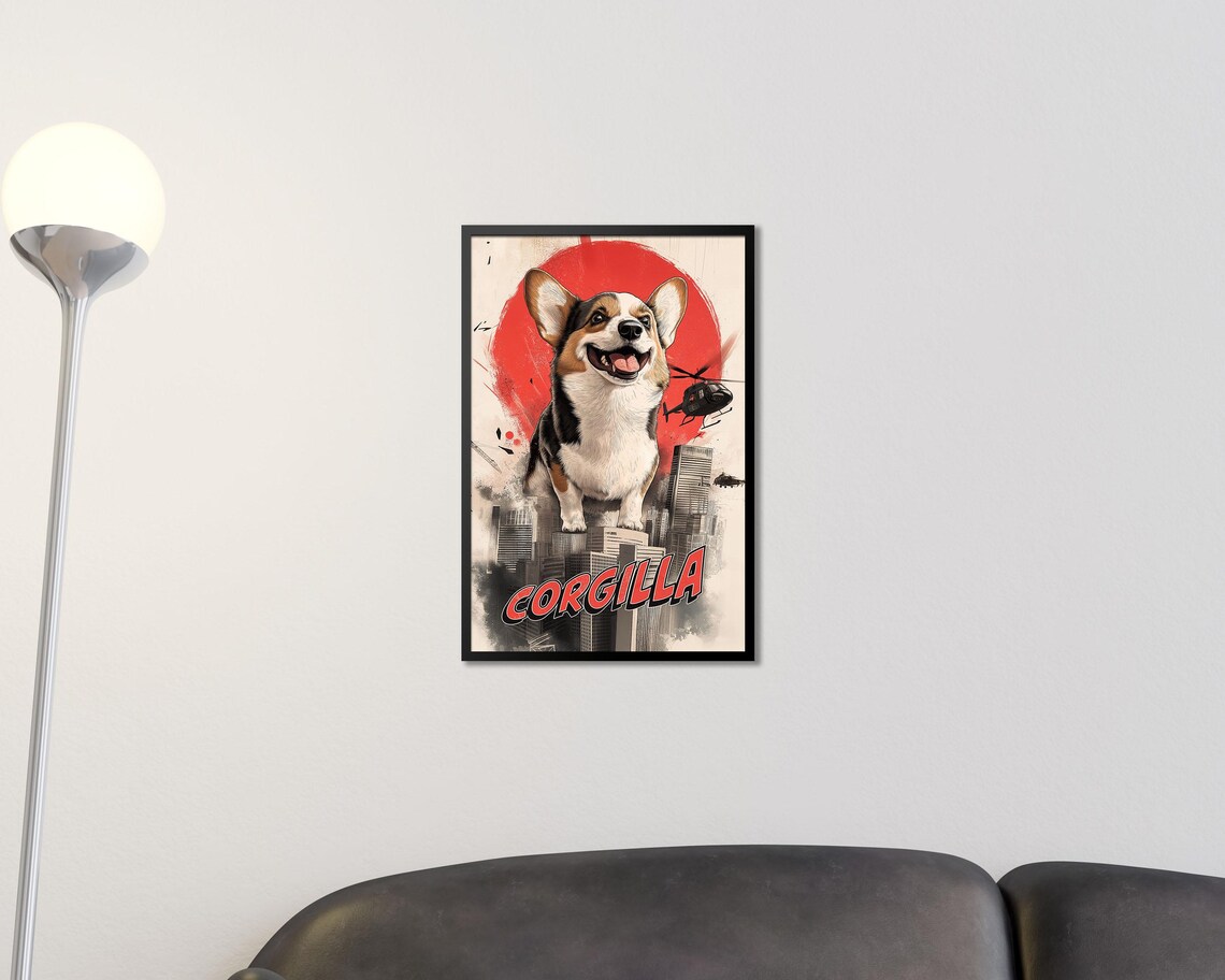 Corgilla Giant Corgi Monster Movie Parody Funny Wall Art Poster - Image 2