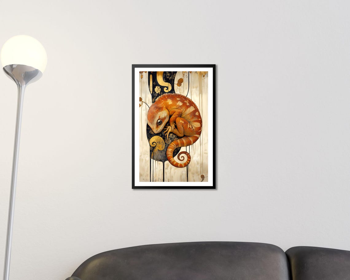 Orange Gecko Lizard Curled Abstract Boho Wildlife Art Poster Print - Image 2