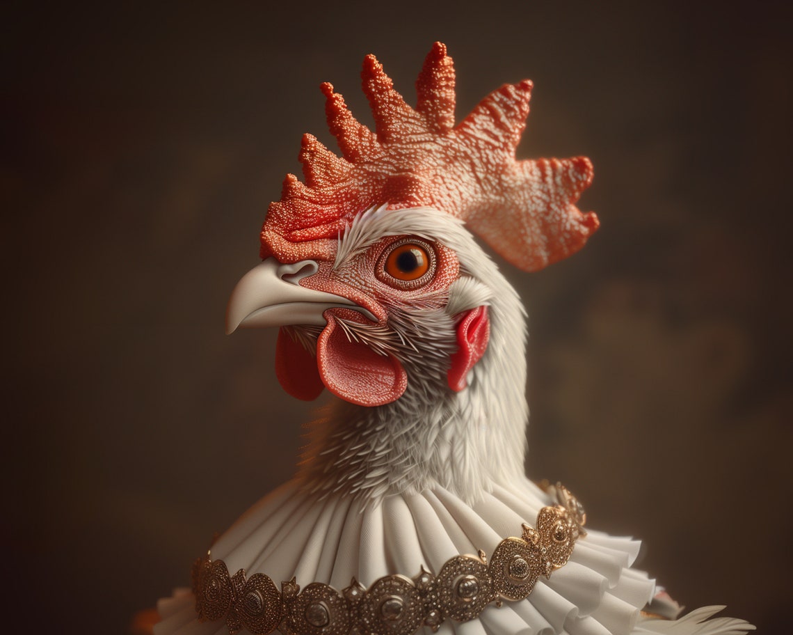 Royal Rooster Portrait Elizabethan Ruff Regal Chicken Wall Art Poster - Image 5