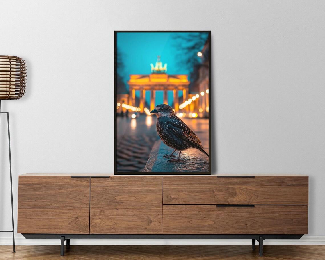 Berlin Brandenburg Gate Night Lights Starling Bird City Photo Poster - Image 6