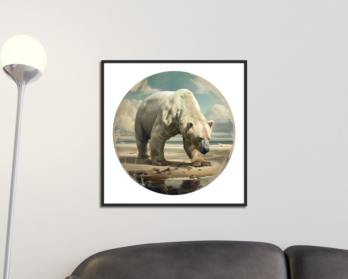 Majestic Polar Bear Arctic Beach Circle Painting Vintage Wildlife Poster - Image 5