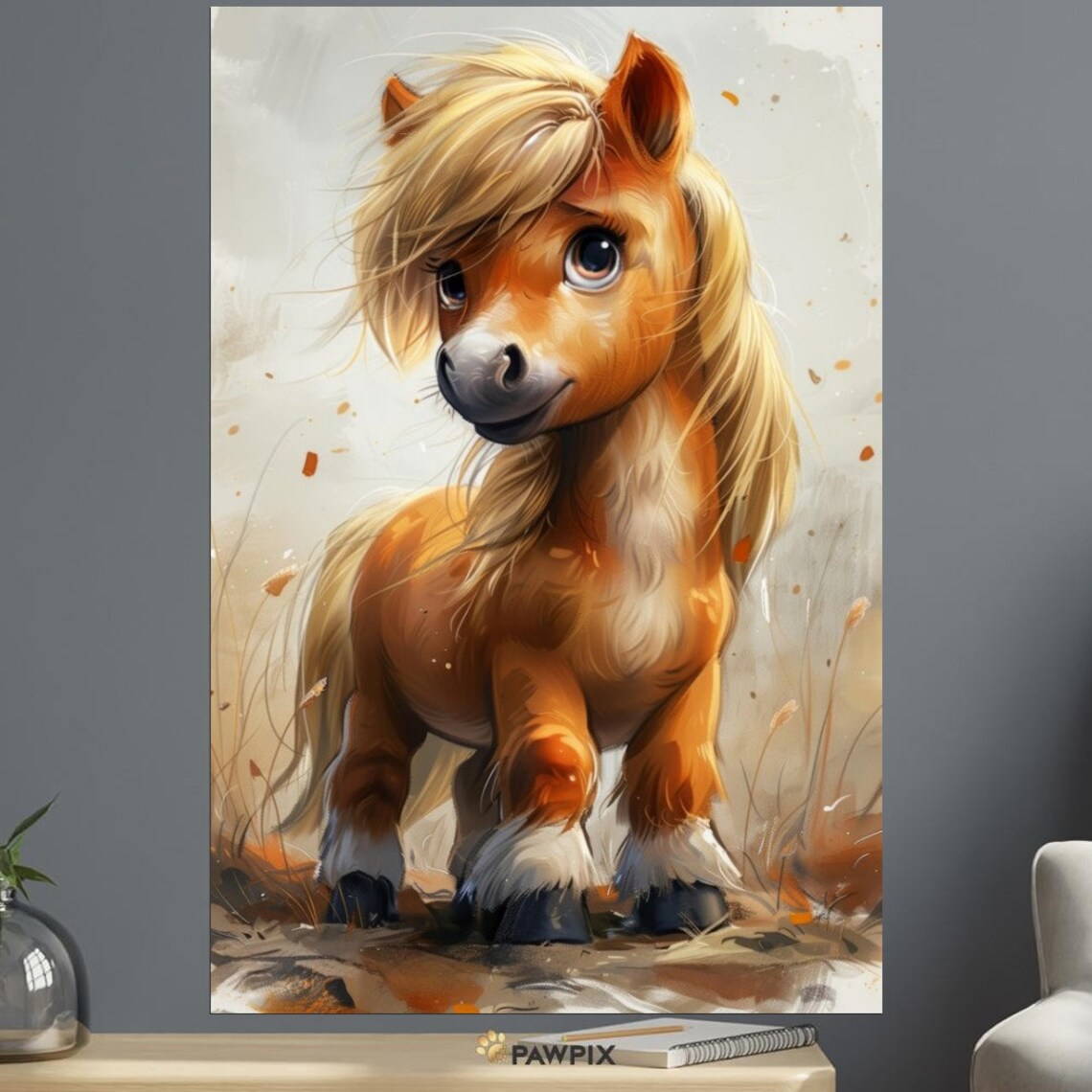 Cute Baby Pony Long Blonde Mane Sweet Foal Nursery Animal Poster - Image 3