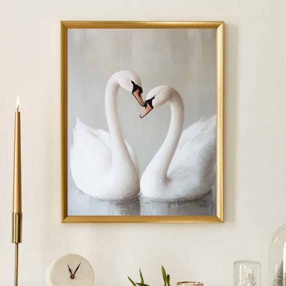 Swan Wall Art Print Vintage Poster Painting Pastel Decor Retro Nursery