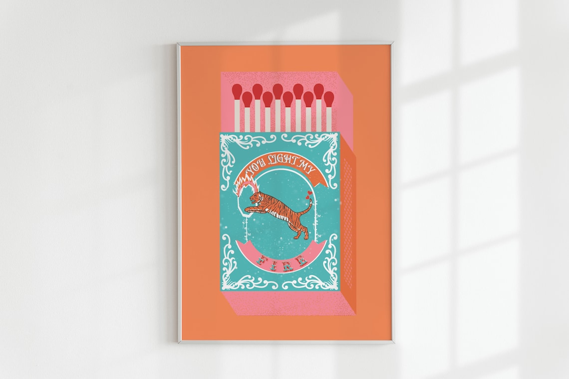 You Light My Fire Orange Matchbox Retro Art Print - Image 2