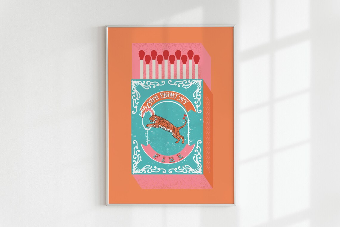 You Light My Fire Orange Matchbox Vintage Art Print - Image 2