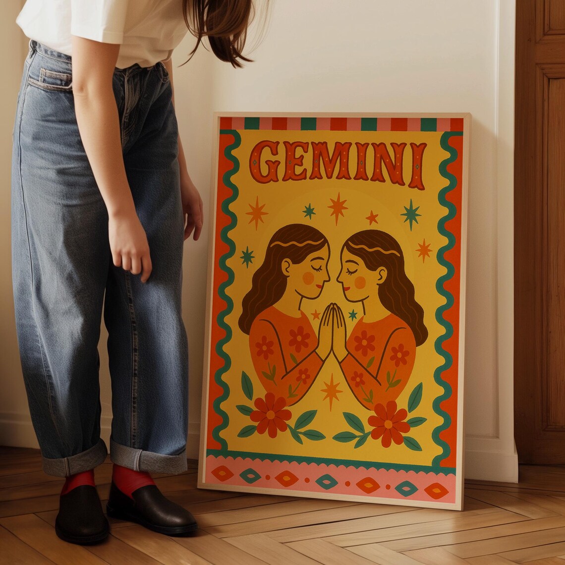 Gemini Zodiac Poster, Colorful Astrology Art Print