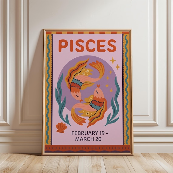 Pisces Zodiac Poster Colorful Astrology Wall Art Horoscope