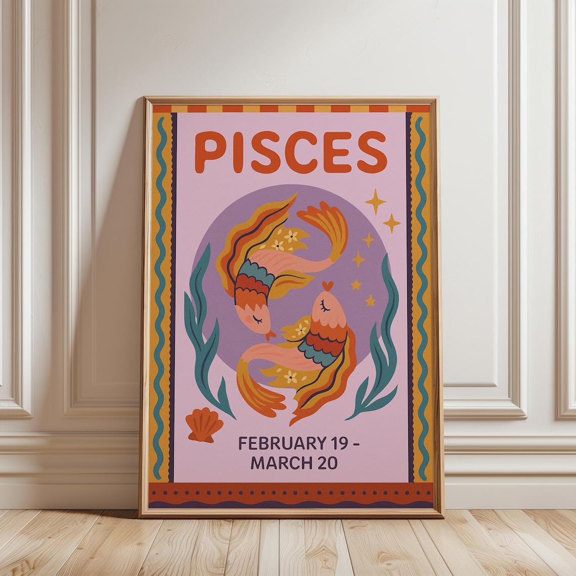 Pisces Zodiac Sign February March Colorful Astrology Fish Poster