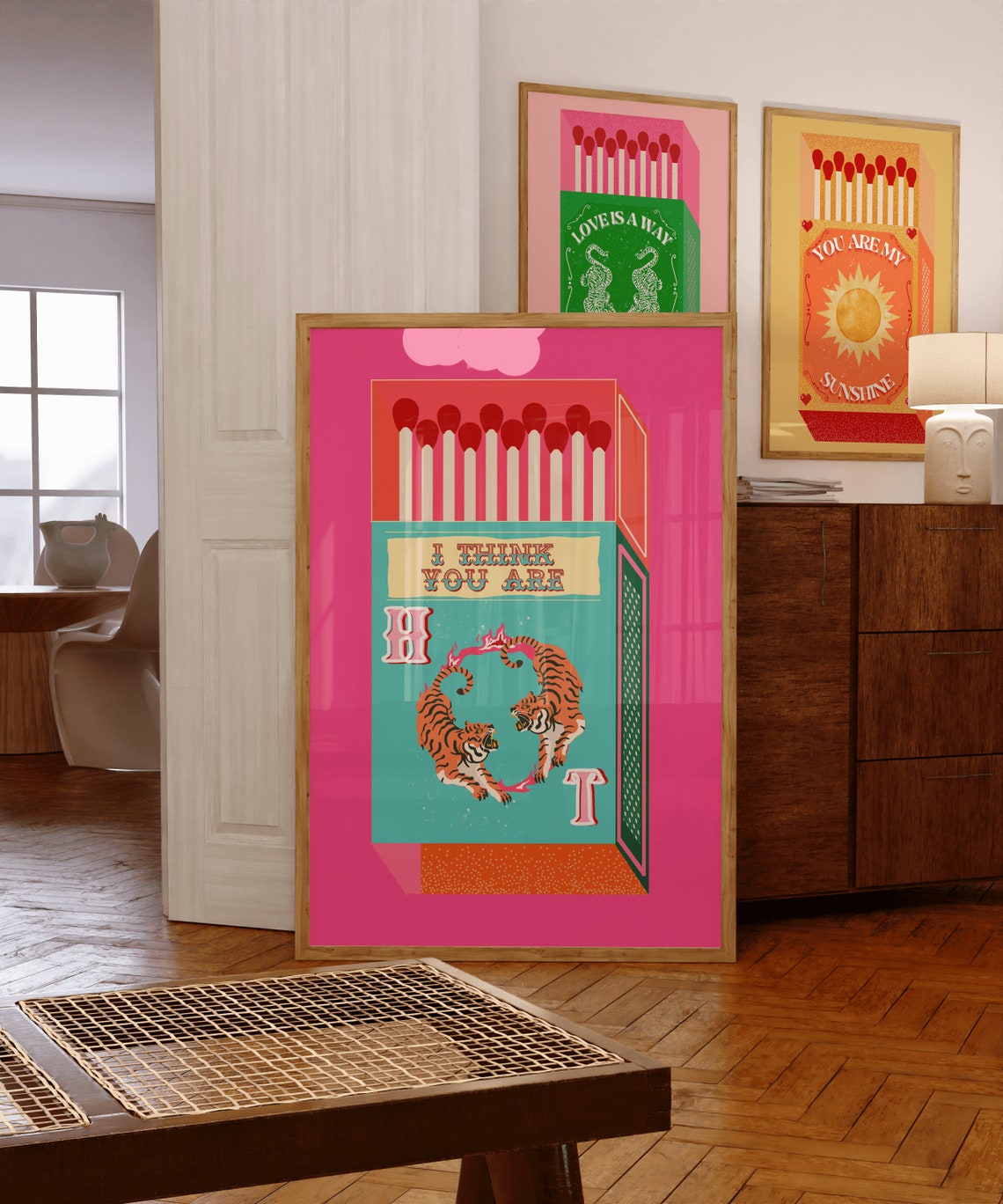 I Think You Are Hot Matchbox Art Print Tigers Pink Retro Gift Decor