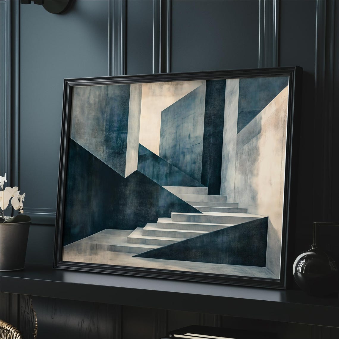 Monochrome Abstract Staircase Geometric Architecture Wall Art