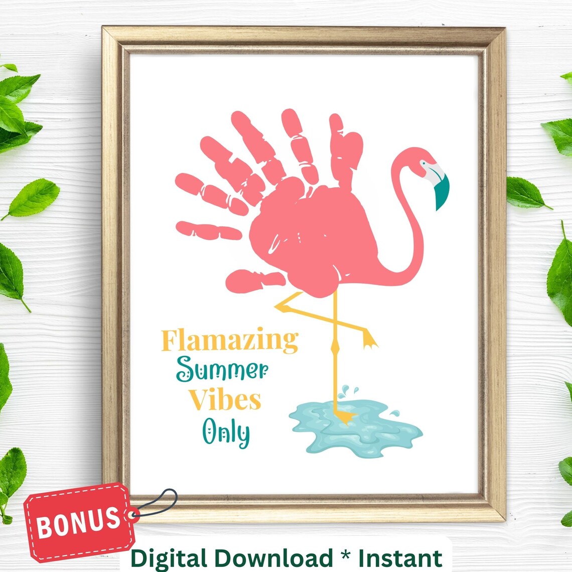 Flamazing Summer Vibes Only Flamingo Handprint Craft Gift Poster