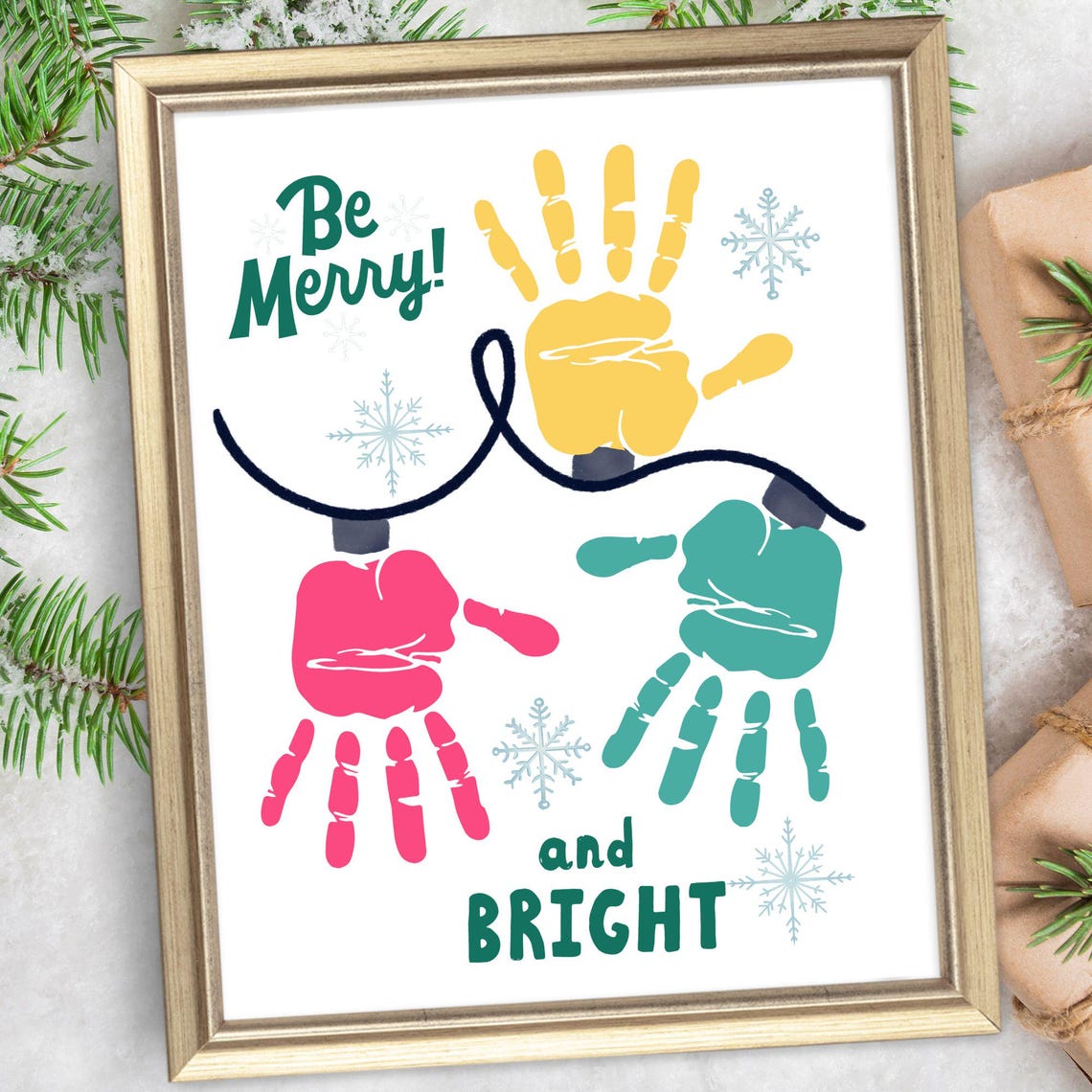 Be Merry and Bright Christmas Lights Handprint Craft Holiday Poster - Image 2