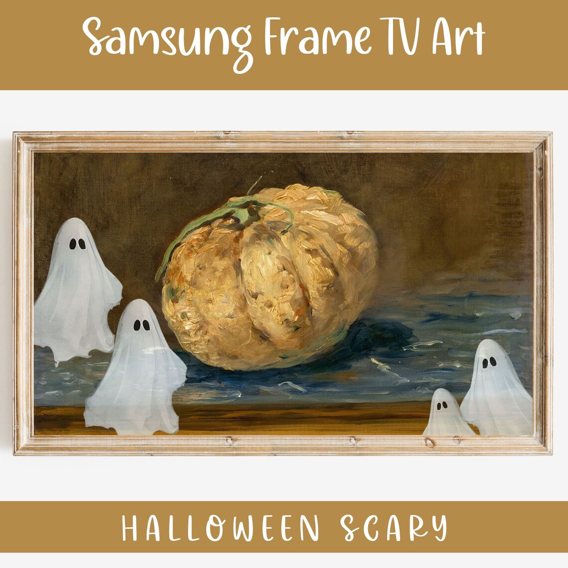 Halloween Scary Vintage Pumpkin Still Life Ghosts Frame TV Art Print