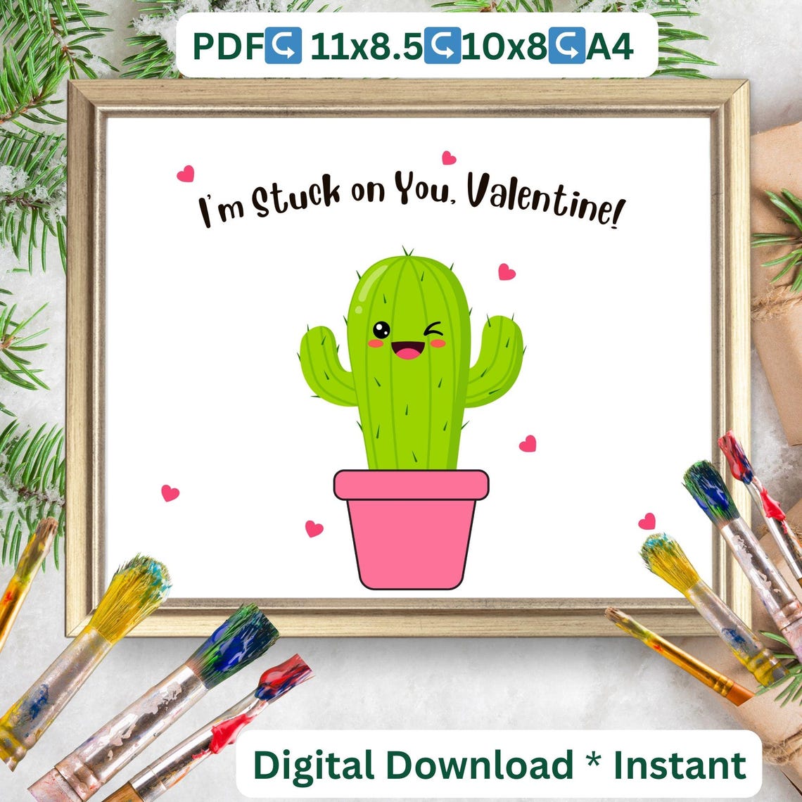 I'm Stuck on You Valentine Cactus Handprint Craft Kids Keepsake Poster - Image 2