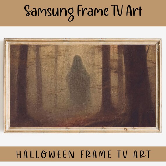Halloween Ghostly Figure Dark Forest Vintage Spooky Frame TV Wall Art