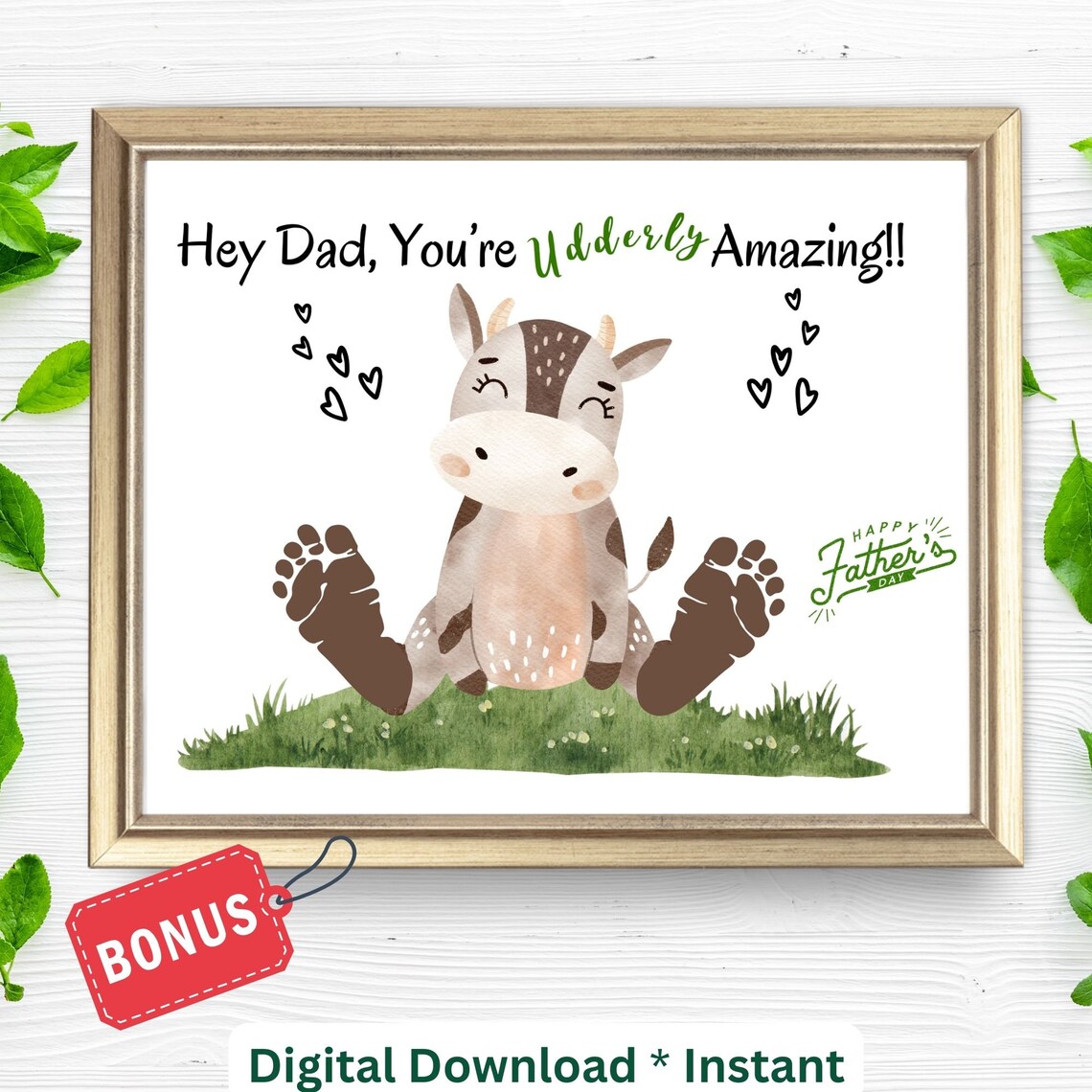 Hey Dad Youre Udderly Amazing Cow Footprint Fathers Day Poster