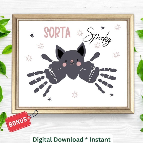 Sorta Spooky Bat Halloween Handprint Art Cute Kids Craft Poster