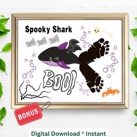 Spooky Shark Halloween Footprint Art DIY Kids Craft Printable Poster