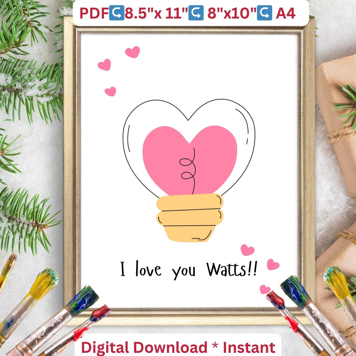 I Love You Watts Lightbulb Handprint Craft Valentine Keepsake Poster - Image 2
