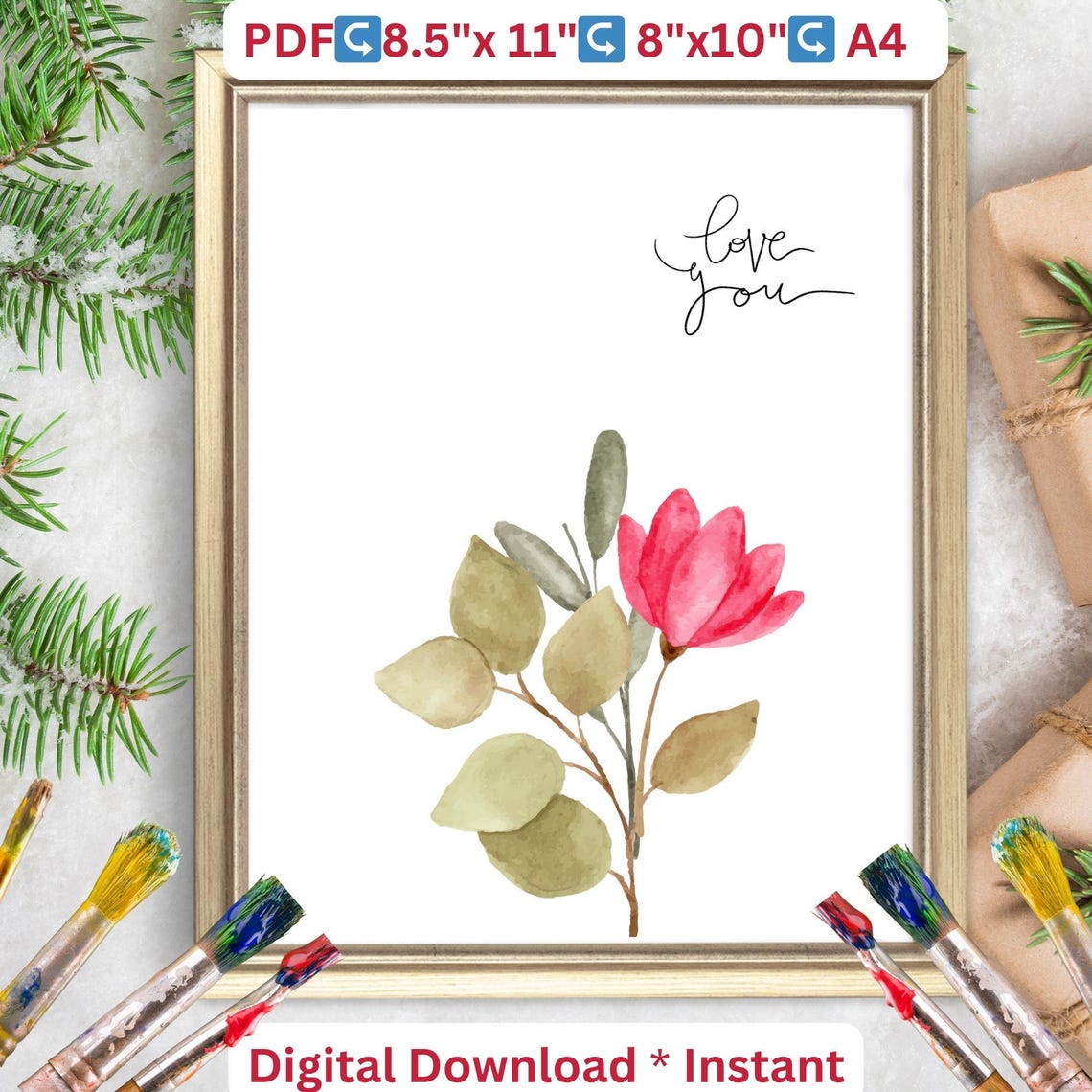 Love You Handprint Flower Valentines Craft Keepsake Art Print - Image 2