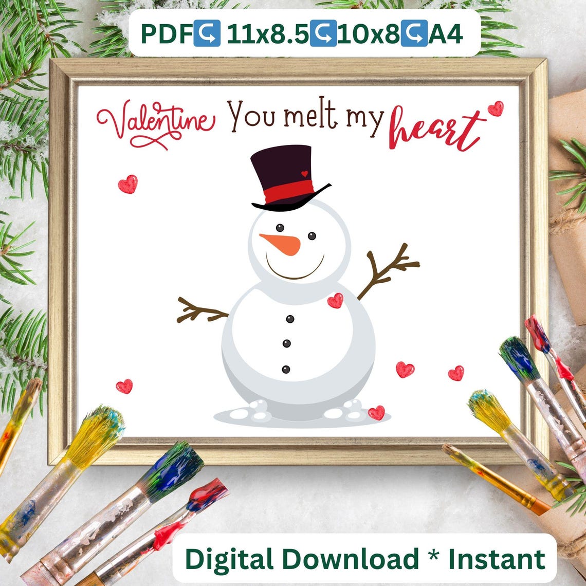 Valentine You Melt My Heart Snowman Handprint Craft Keepsake Poster - Image 2