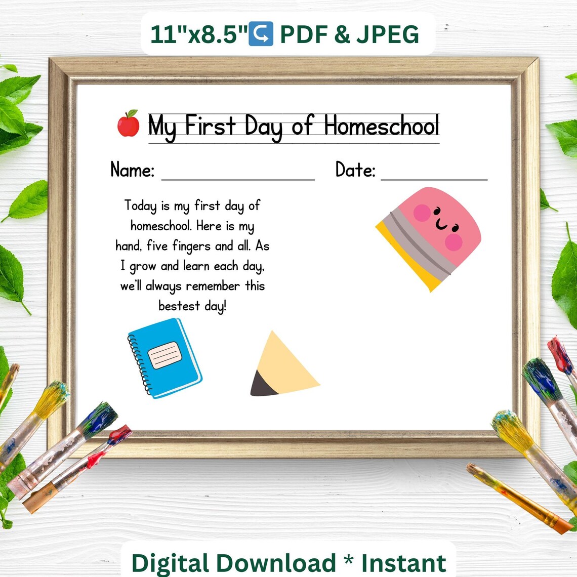 My First Day Of Homeschool Handprint Pencil Poem Keepsake Craft Poster - Image 2