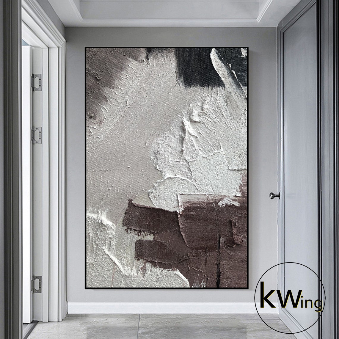 White Brown Taupe Impasto Abstract Painting Textured Modern Art Poster - Image 3