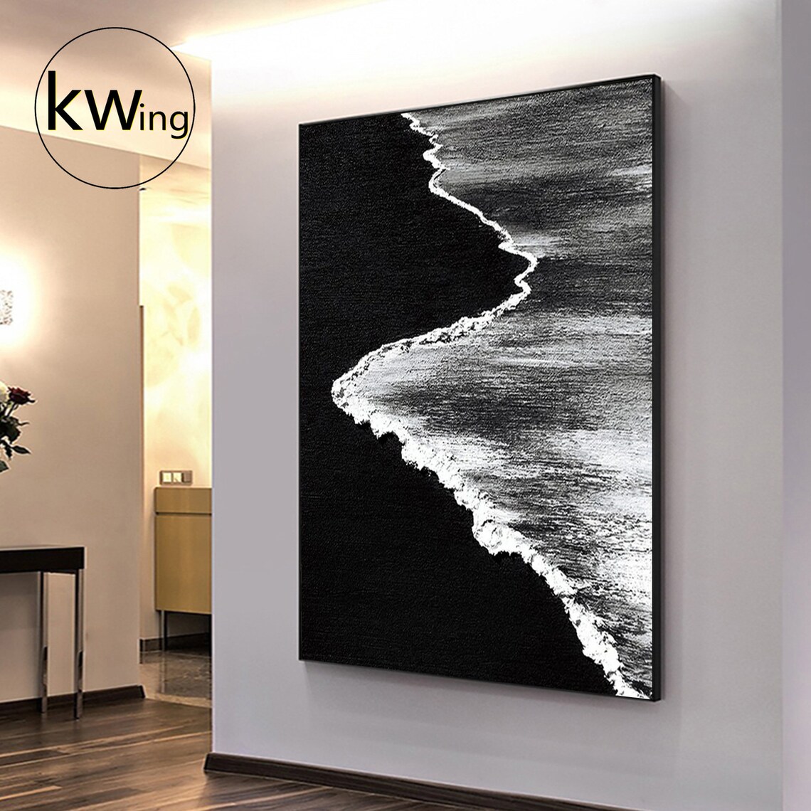 Black Sand Beach Aerial Foam Waves Minimalist Textured Art Poster - Image 5