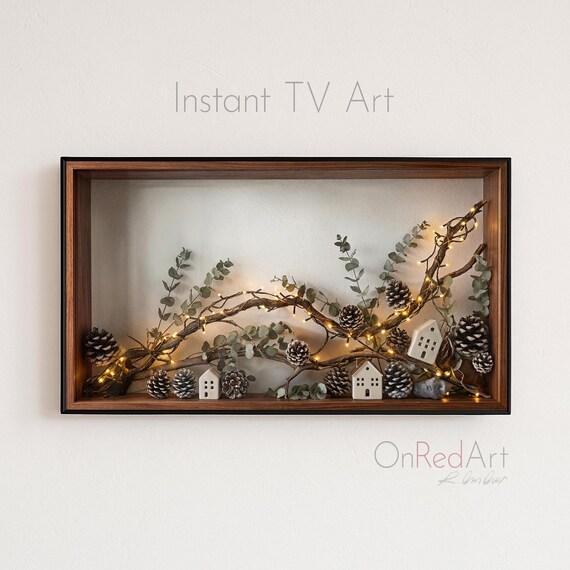 Cozy Winter Shadow Box Pinecones Fairy Lights Christmas Poster