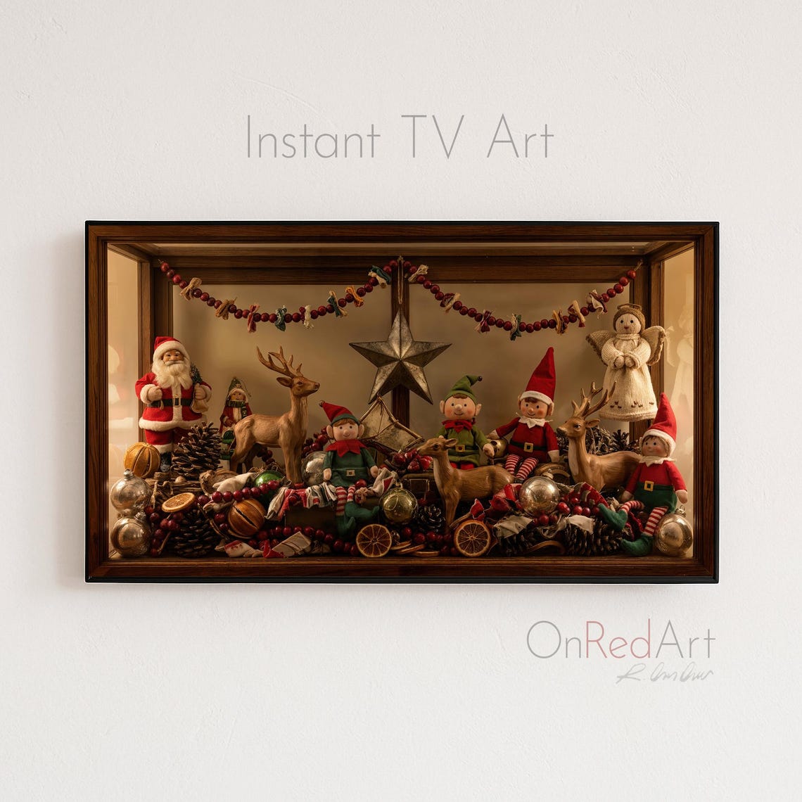 Classic Christmas Shadow Box Santa Gnomes Holiday Art Poster