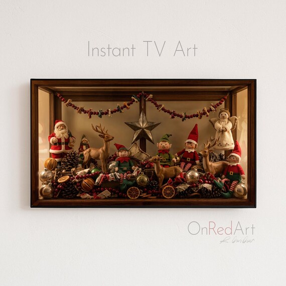 Classic Christmas Shadow Box Santa Gnomes Holiday Art Poster