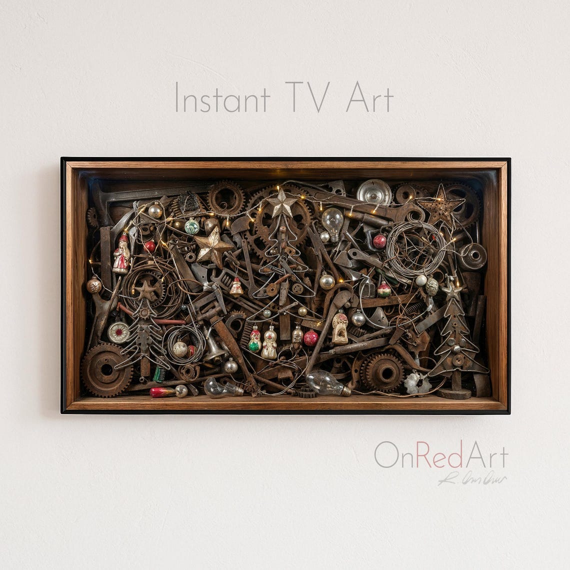 Steampunk Christmas Gears Rusty Tools Holiday Shadow Box Poster