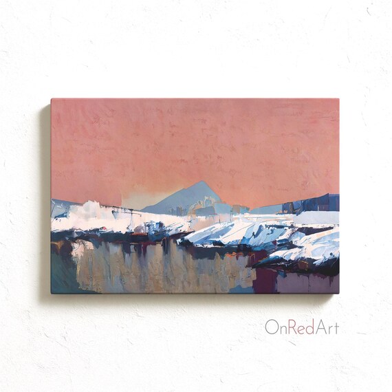 Rose Pink Sky Snowy Mountain Sunset Abstract Landscape Art Print