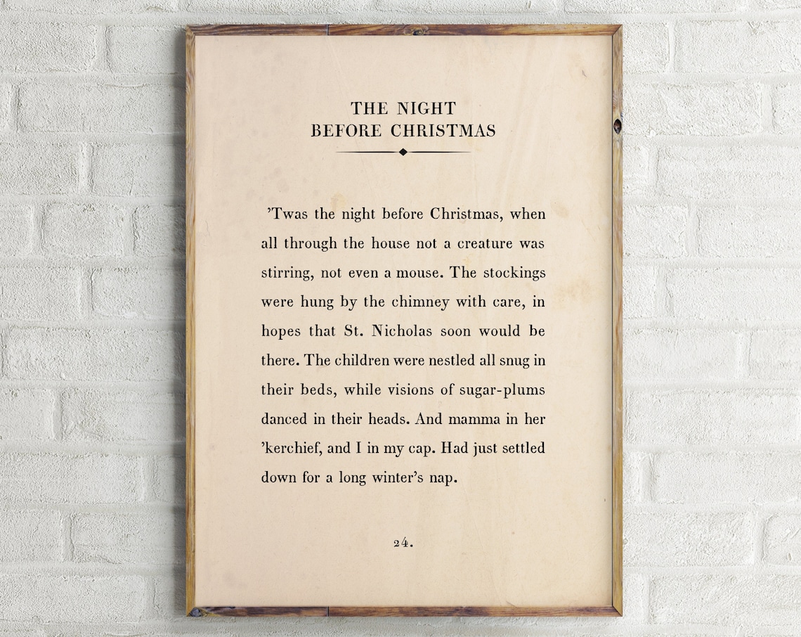 The Night Before Christmas Vintage Book Page Poem Holiday Poster