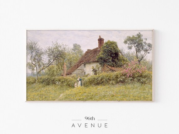 Farmhouse Frame TV Art, Vintage French Country Landscape