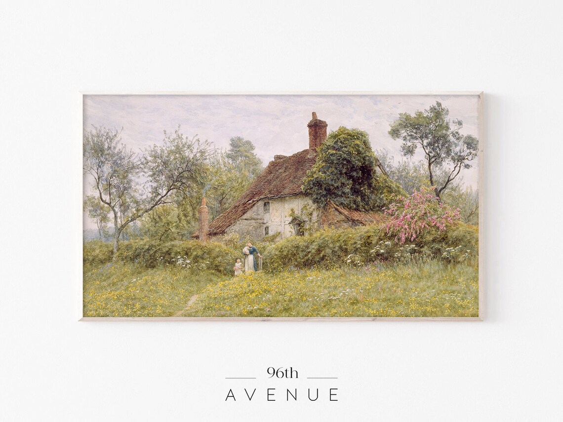 Farmhouse Frame TV Art, Vintage French Country Landscape