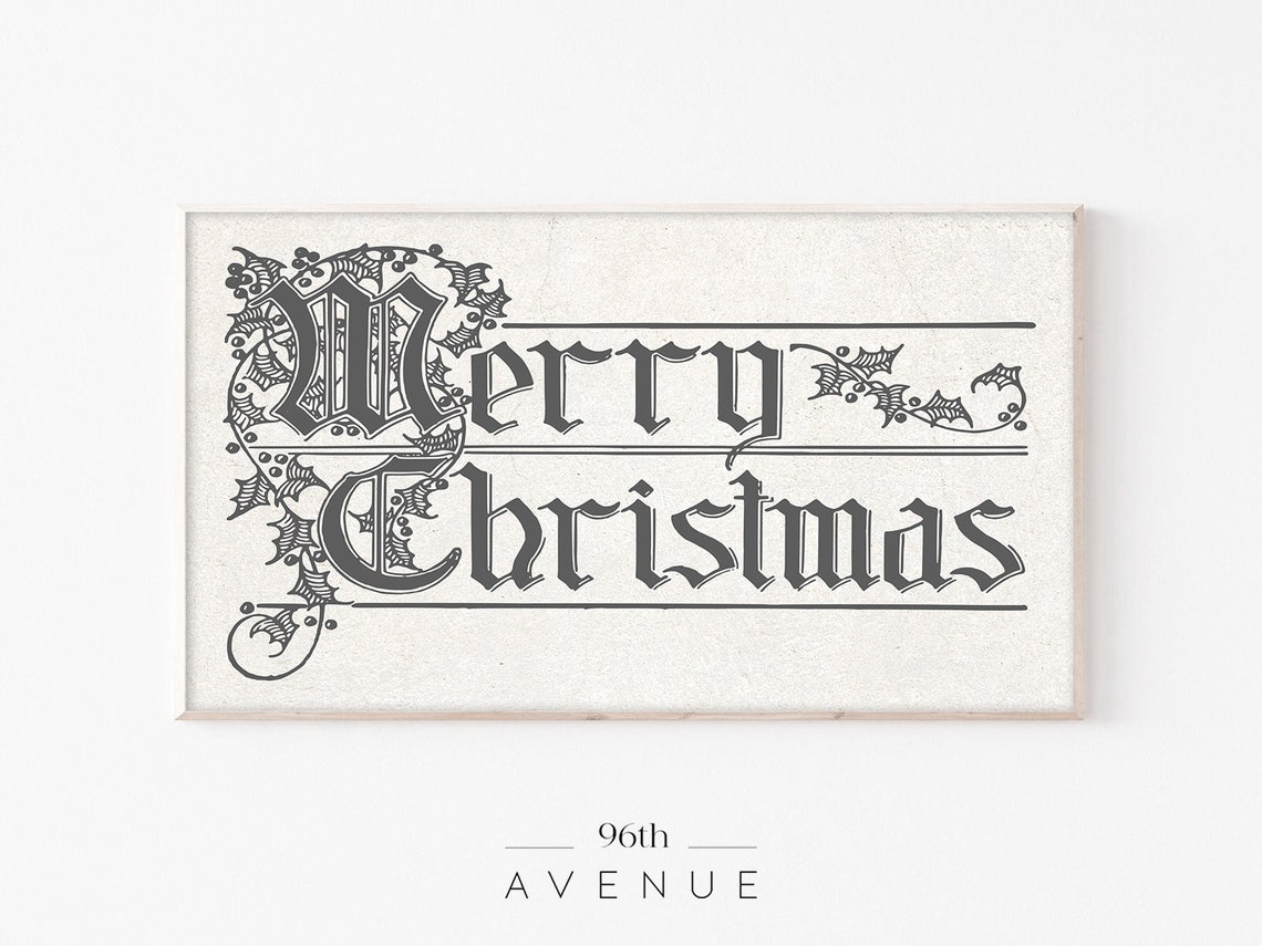 Merry Christmas Gothic Lettering Vintage Holly Design Poster